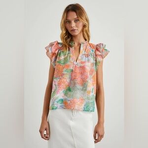 Rails Calista Tropics Floral Flutter Sleeve Blouse Top Cotton Size XS NWT